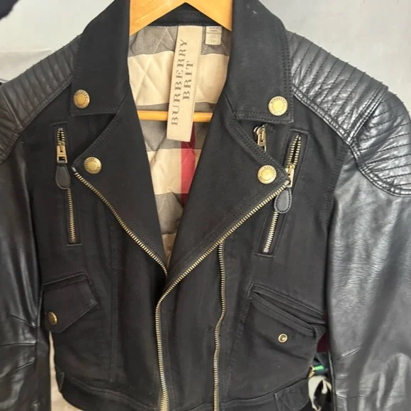Cropped Leather denim combo jacket perfect condition